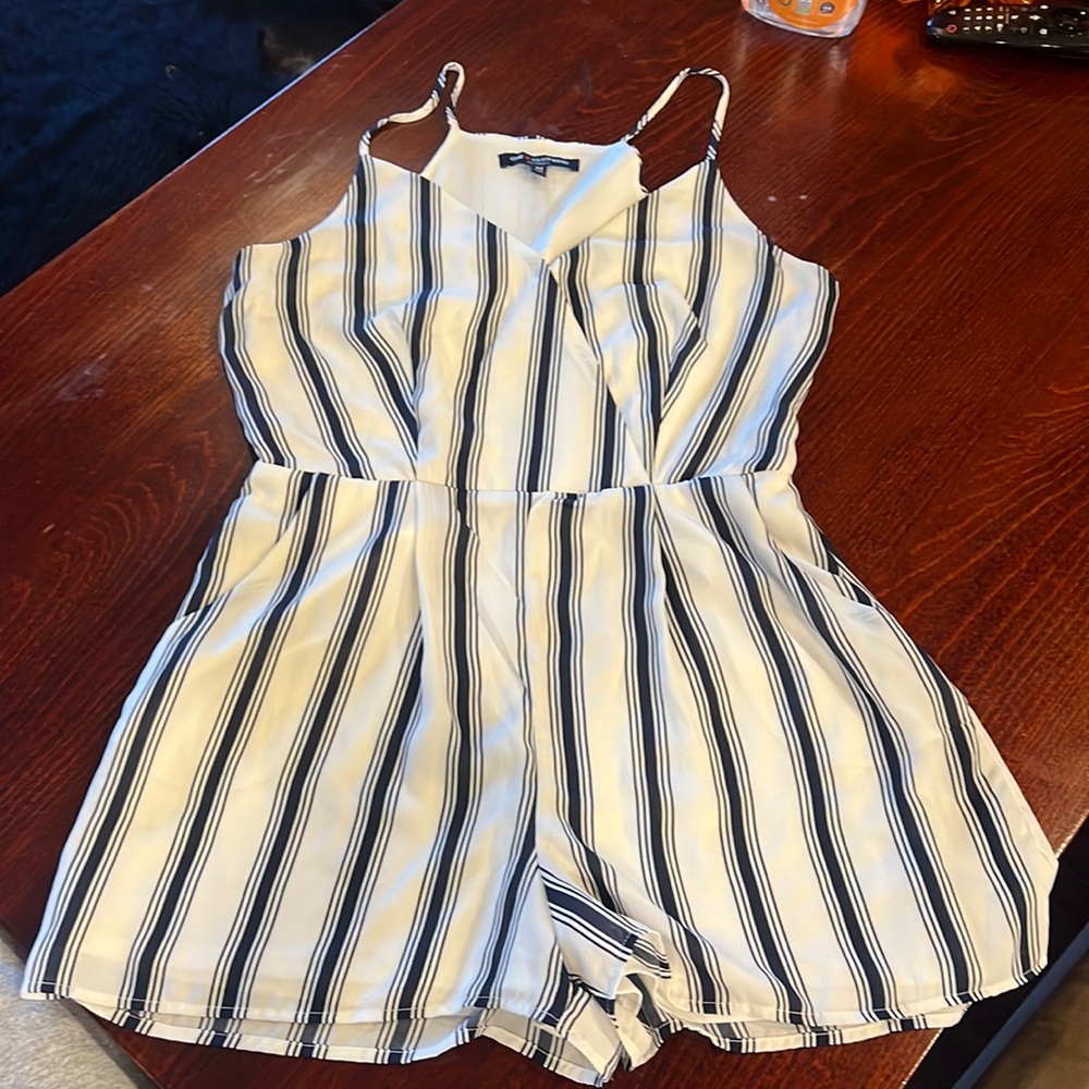 Blue and white striped romper
